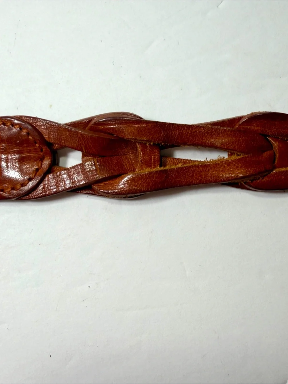Vintage 90s Cognac Brown Leather Interlocking Puzzle Link Belt Women L /XL Boho